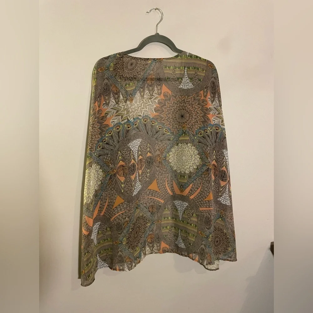 Umgee Brown and Colorful Shaw With Pom Fringe